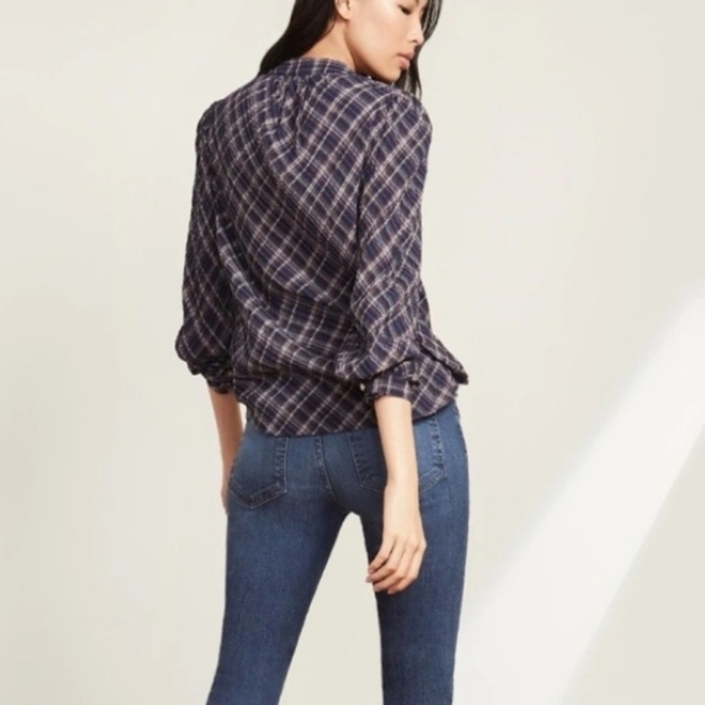 Veronica Beard Ashlynn Blouse In Multicolor Blue Plaid Size 4 - Picture 16 of 16